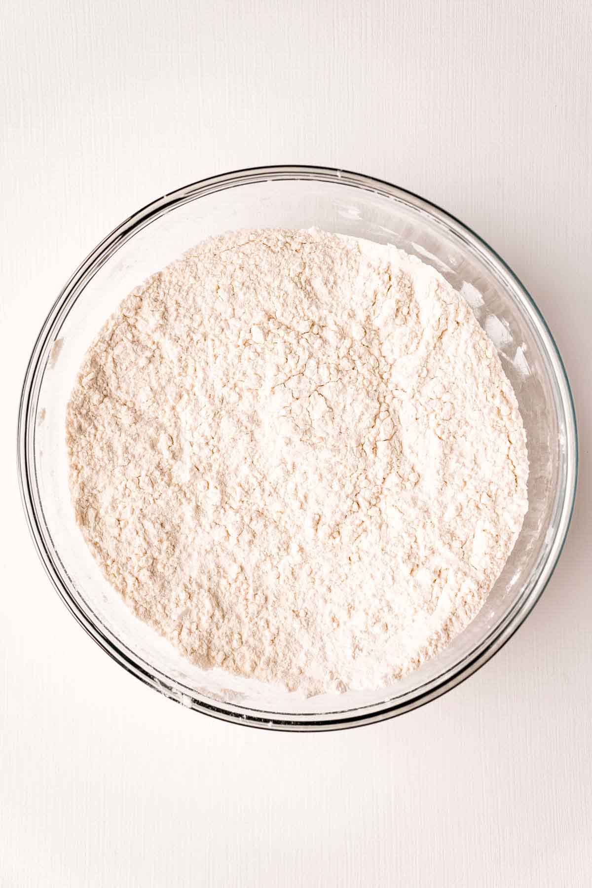 mixing bowl with flour and other dry ingredients