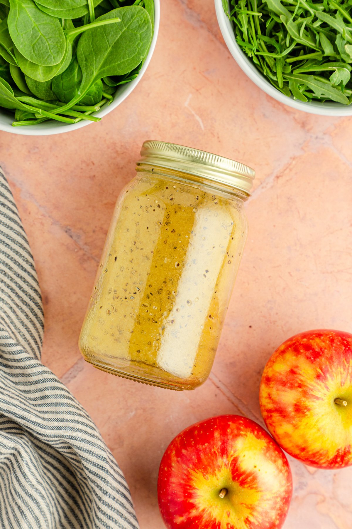 pomegranate feta salad dressing in a mason jar