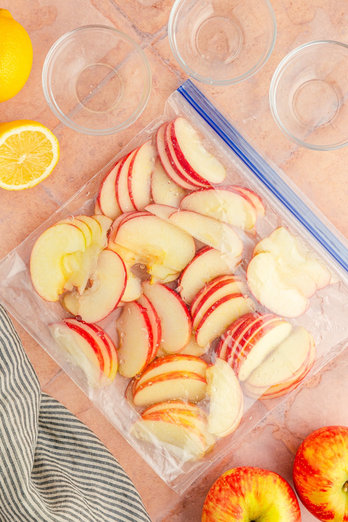 plastic bag with sliced apples