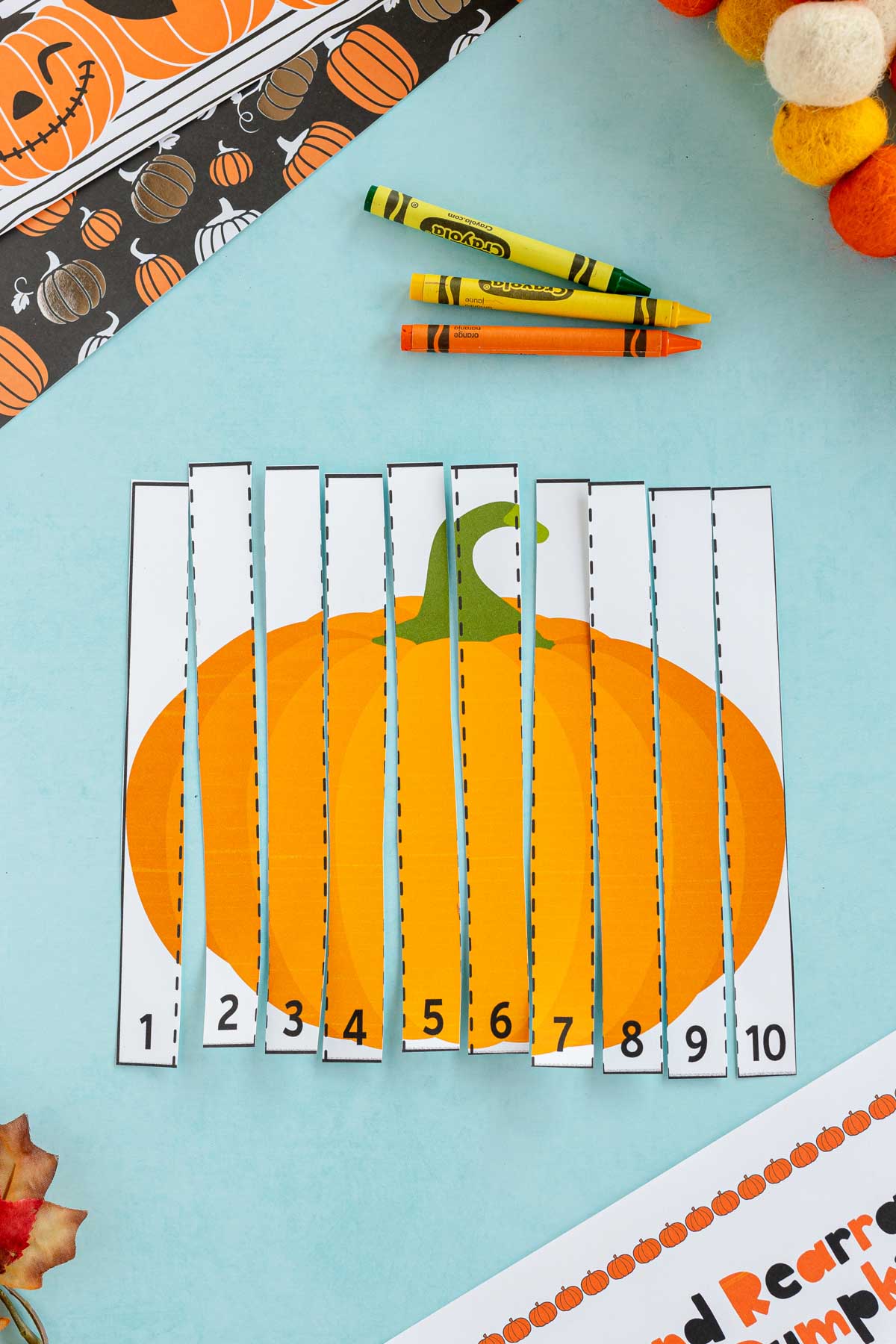 pumpkin worksheet cut up and lined up