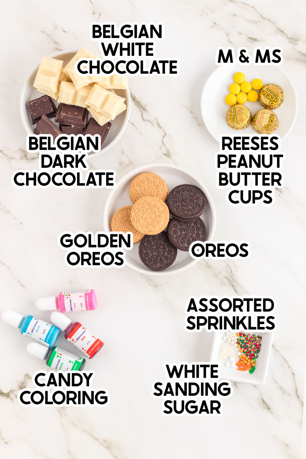 ingredients to make Christmas Oreos with labels