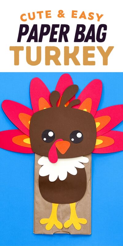 large image of a turkey paper craft on a brown paper bag