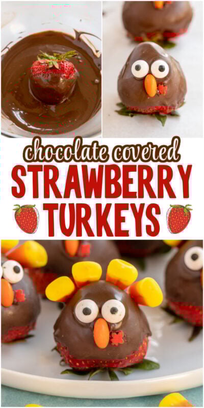 various images of chocolate covered strawberries that are decorated like a turkey