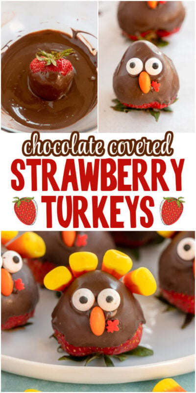 various images of chocolate covered strawberries that are decorated like a turkey