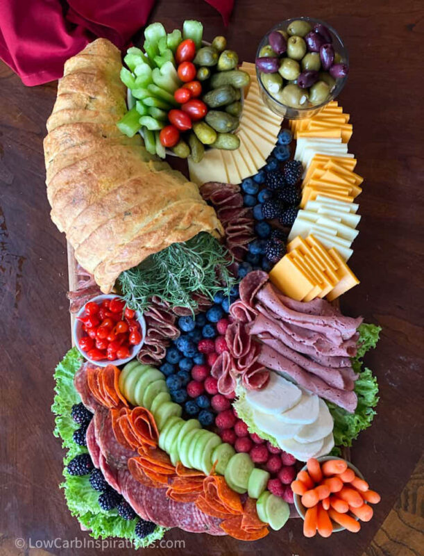 bread cornucopia with cheese and meat board snacks