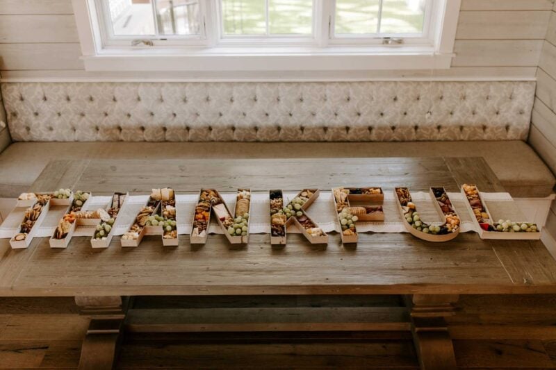 cardboard letters that spell THANKFUL filled with variety of snack letters