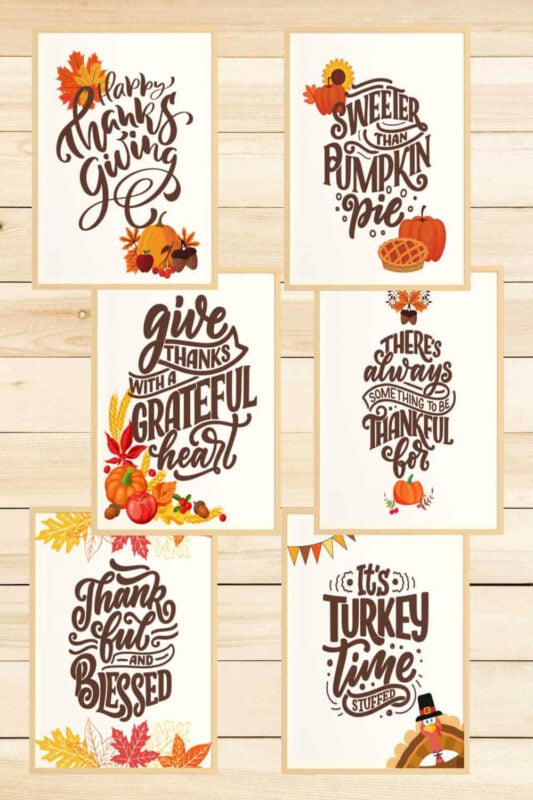 various grateful themed printable wall decor