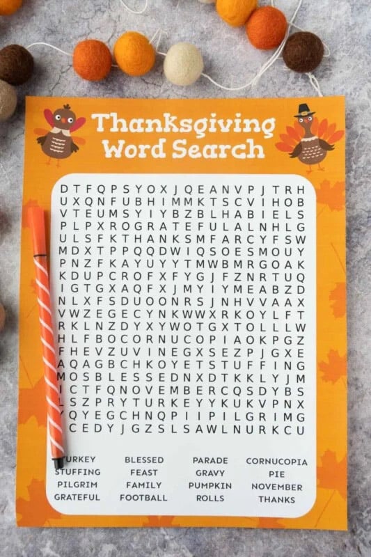 printable thanksgiving word search