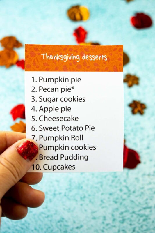 list of thanksgiving food for printable outburst game