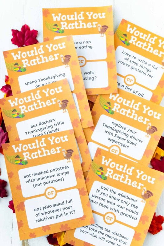 thanksgiving themed would you rather cards