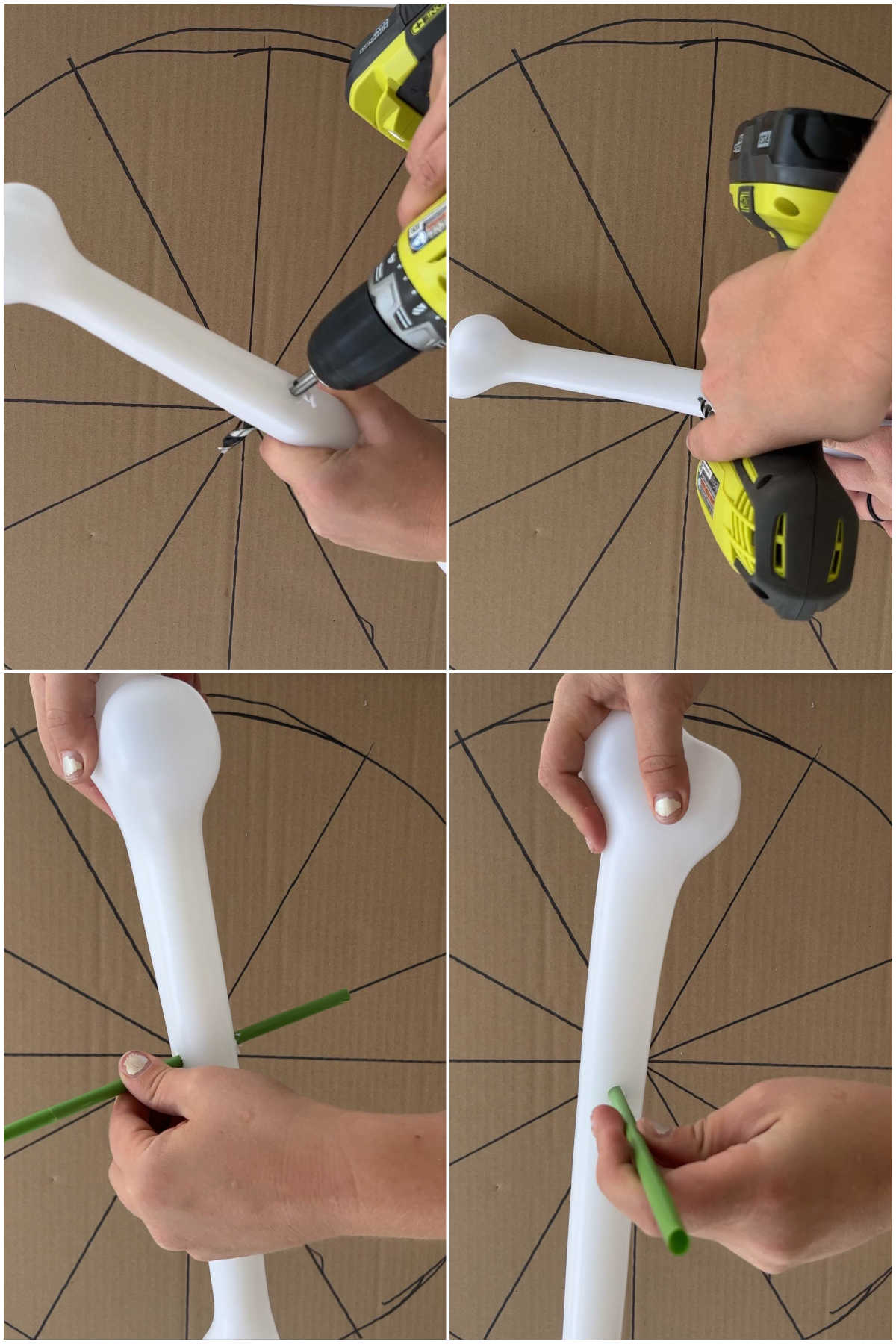 collage of images showing how to add a straw to a bone