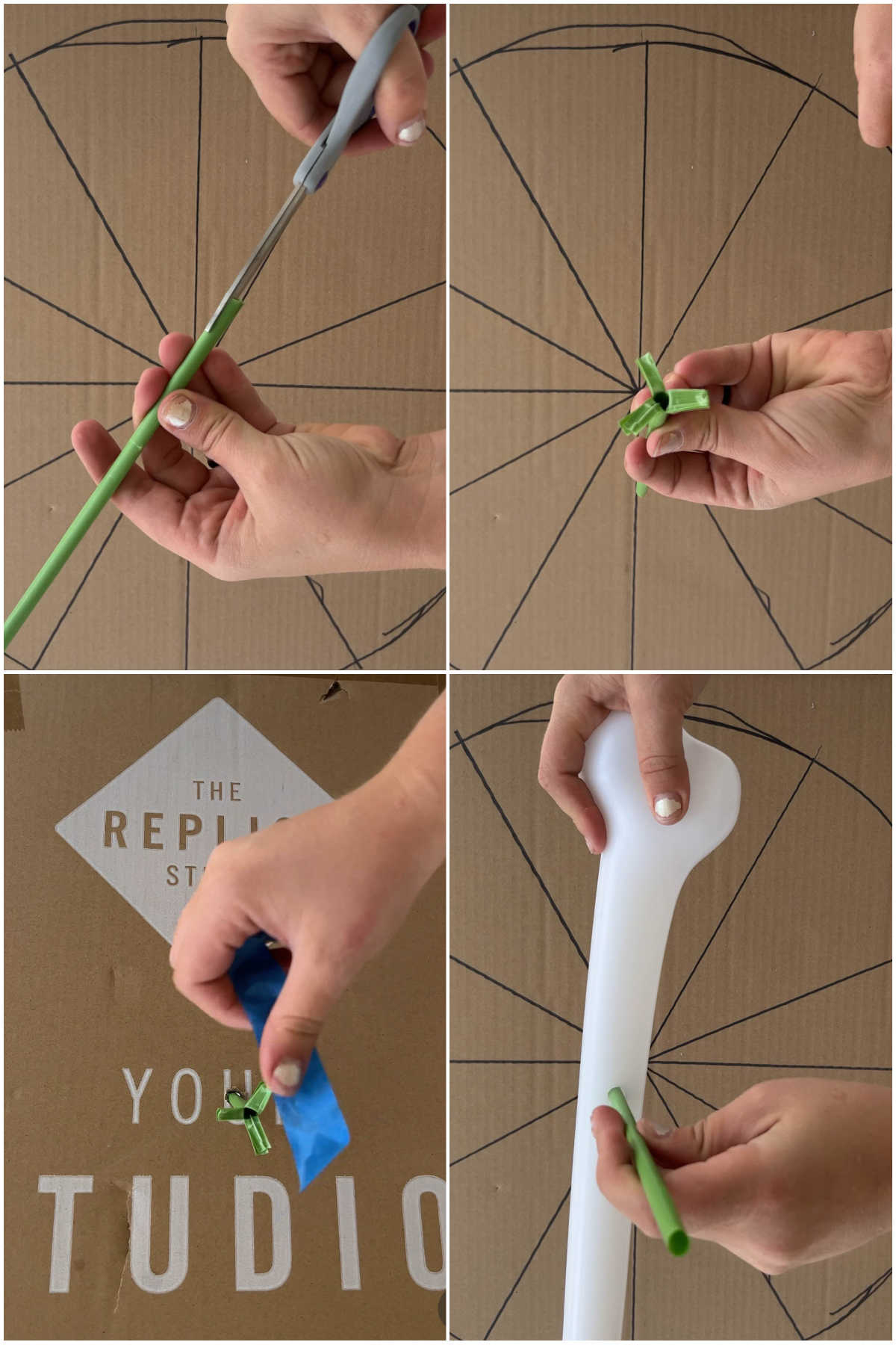 collage of images showing how to add a straw and spinner