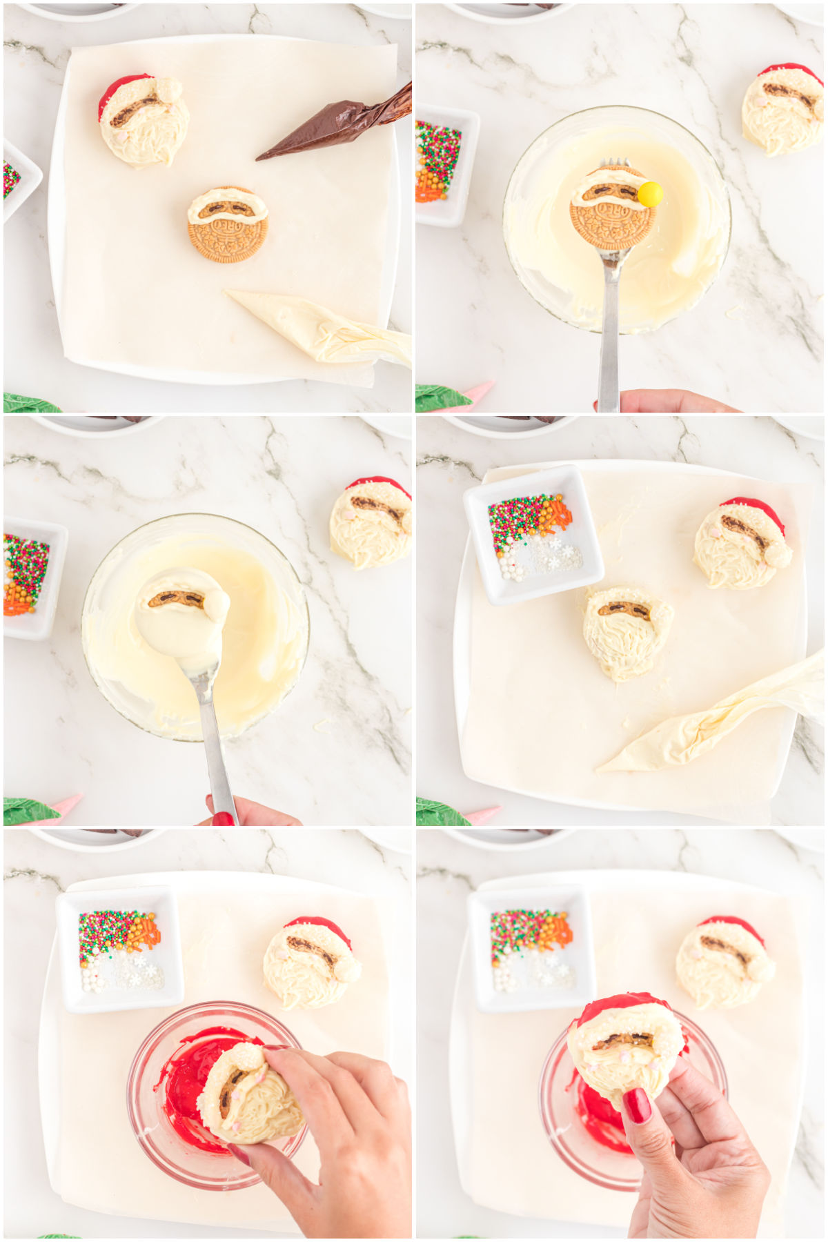 collage of images showing how to make Christmas Oreos