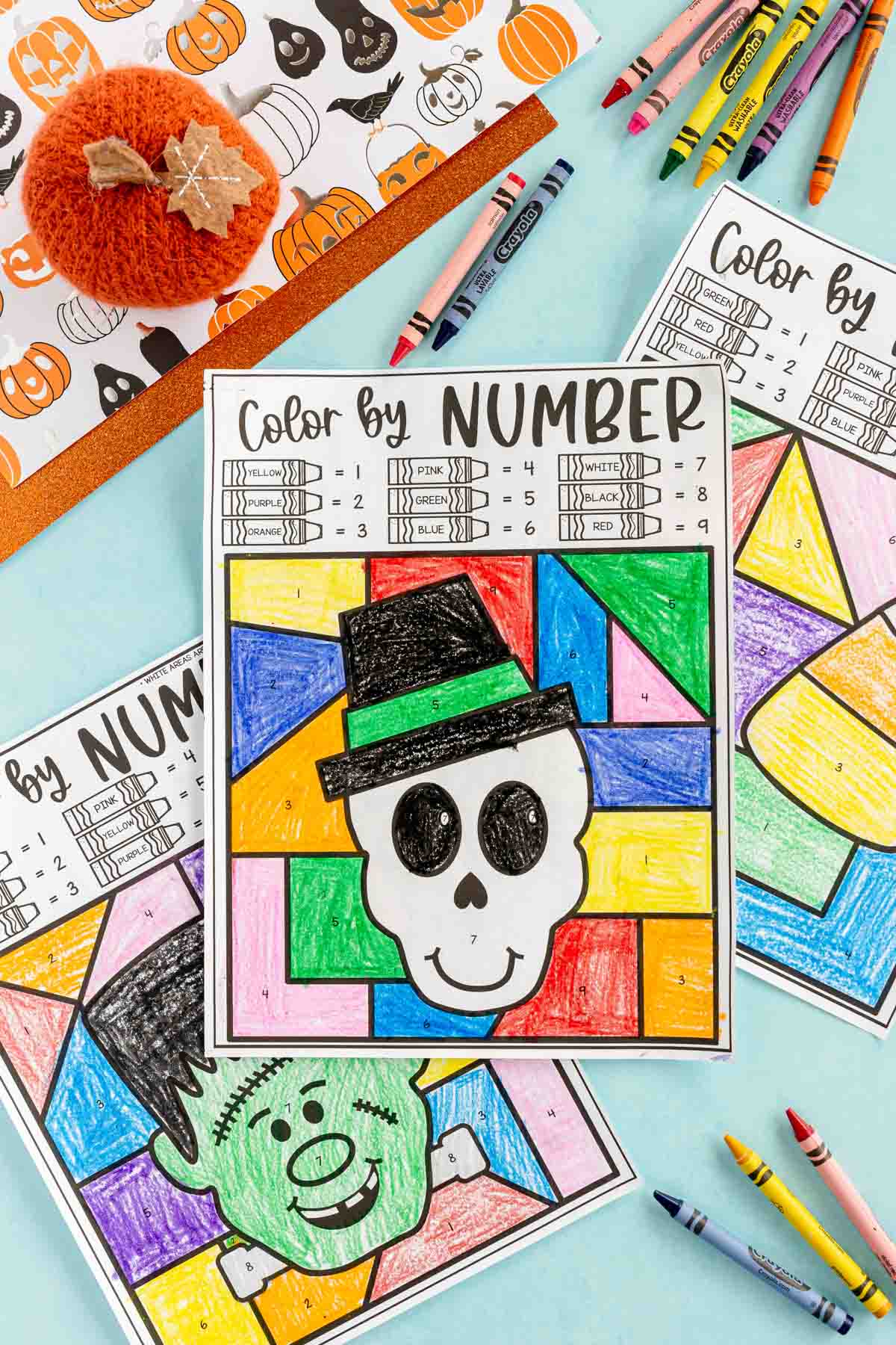 colored in Halloween color by number sheets
