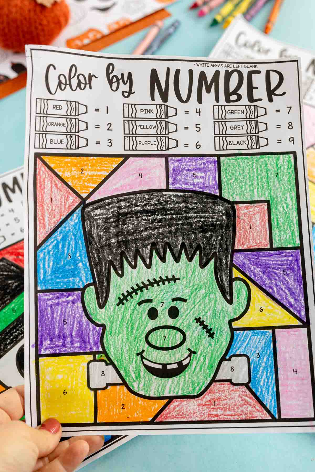 Frankenstein Halloween coloring page colored in