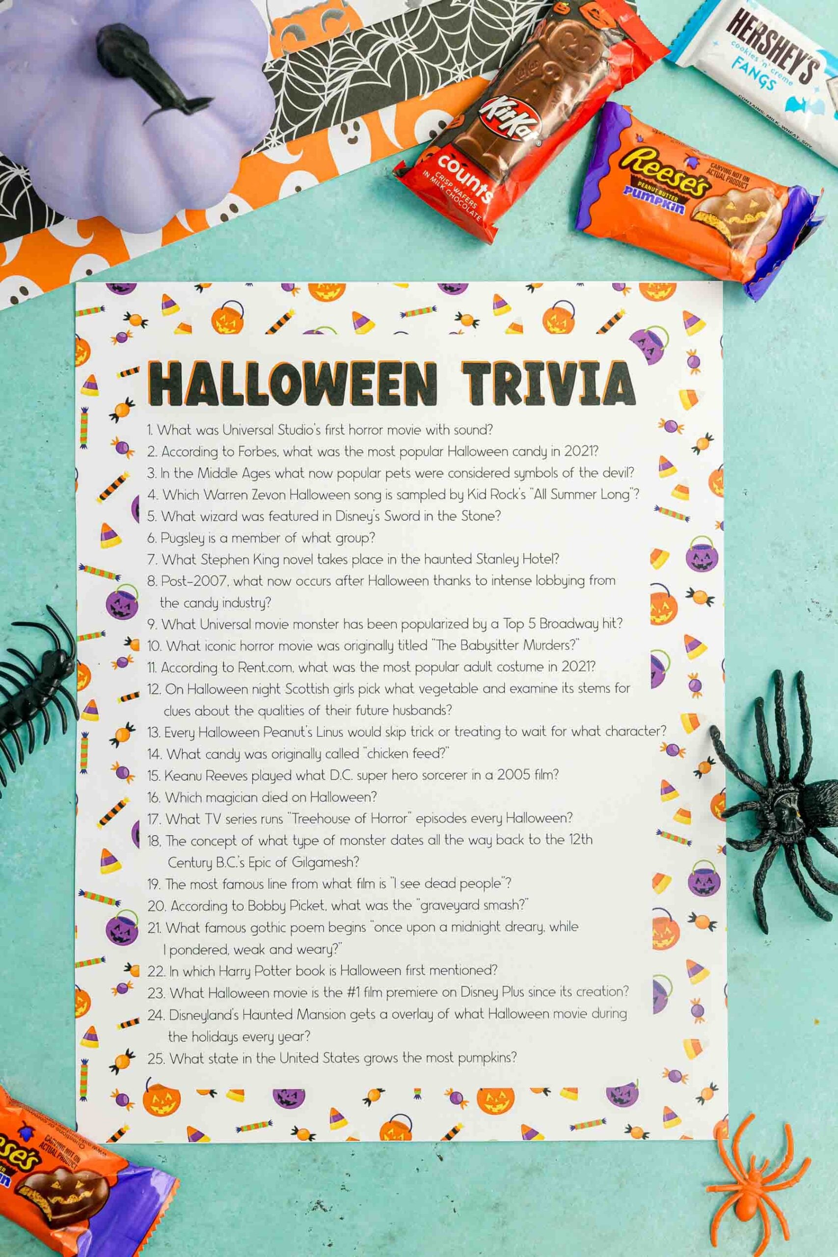two sheets of Halloween questions and answers