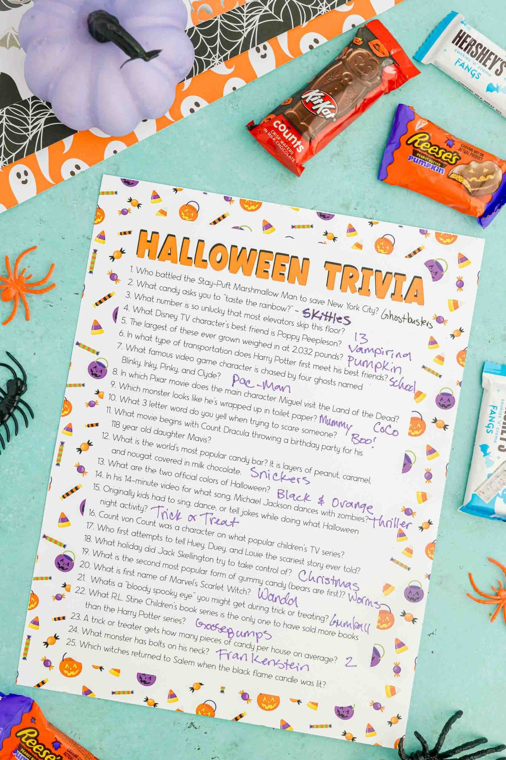 Halloween trivia questions printable sheet with answers