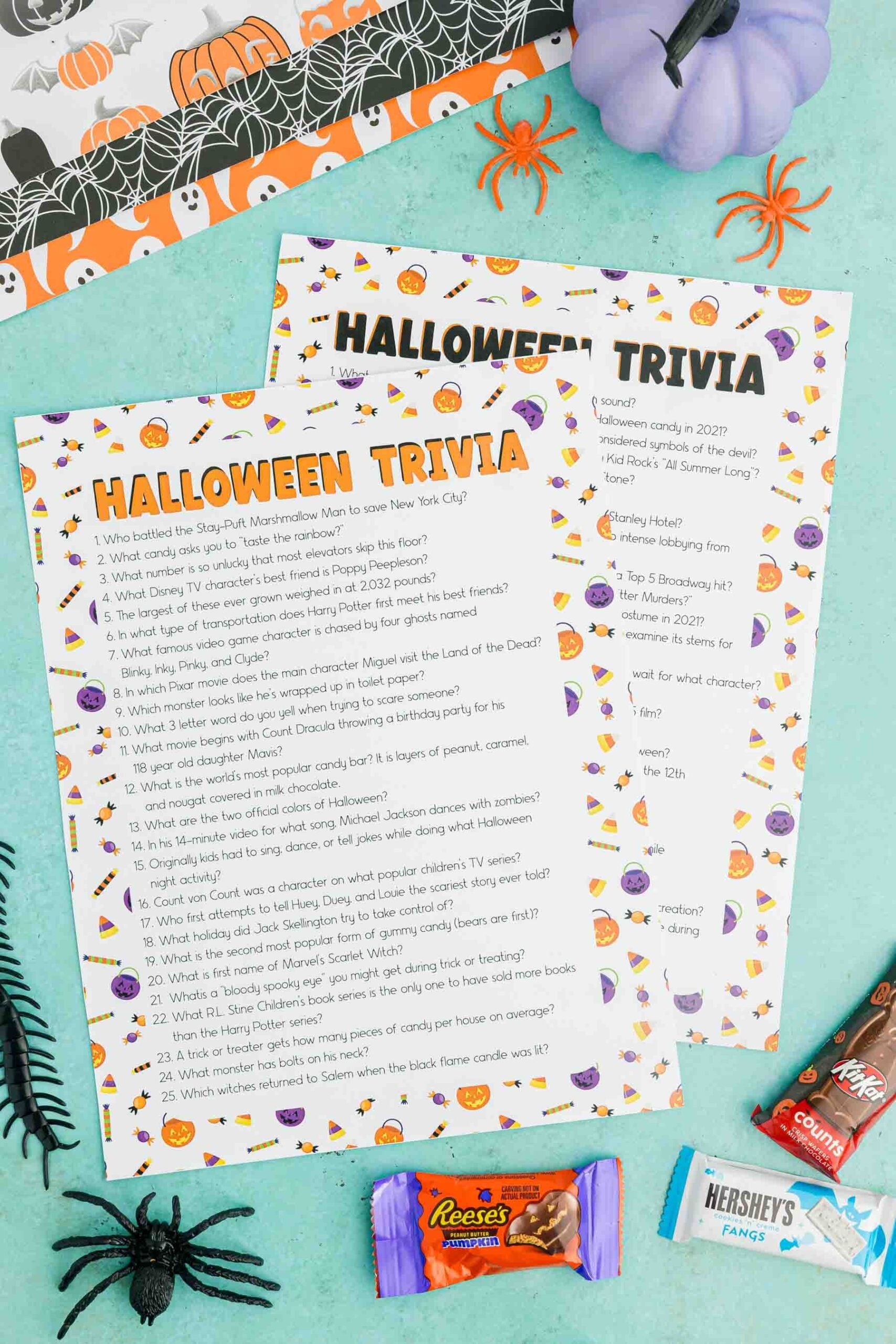 two sheets of Halloween questions and answers