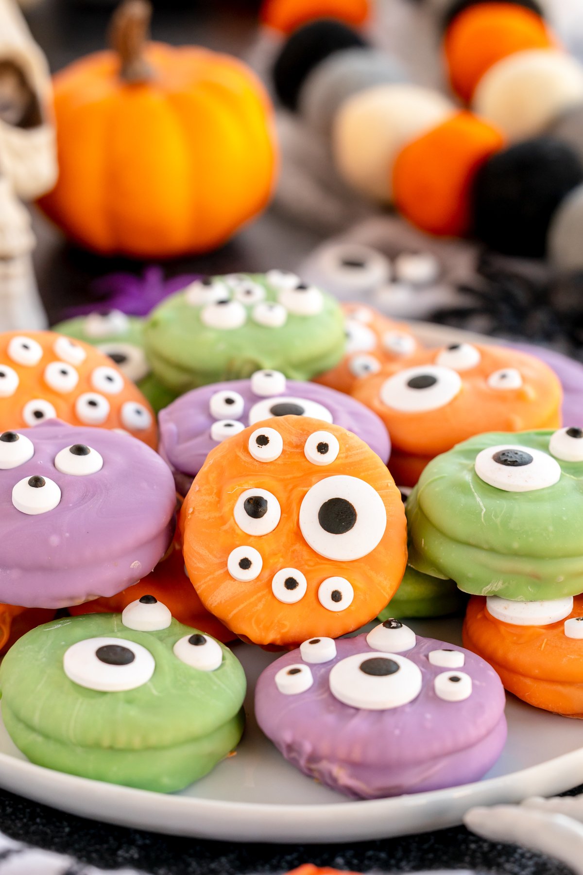 pile of monster snacks on a white plate