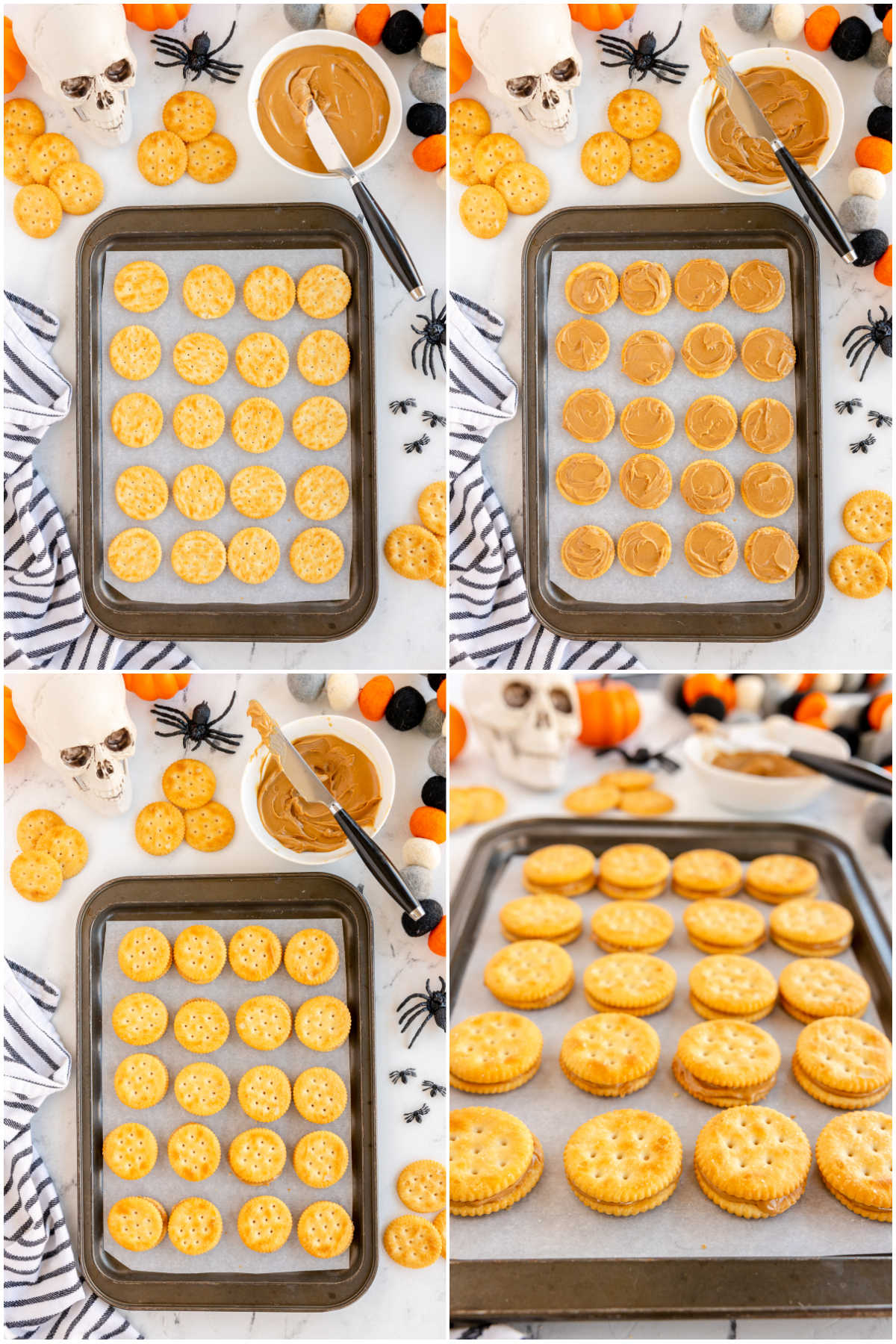 collage of images showing making peanut butter crackers