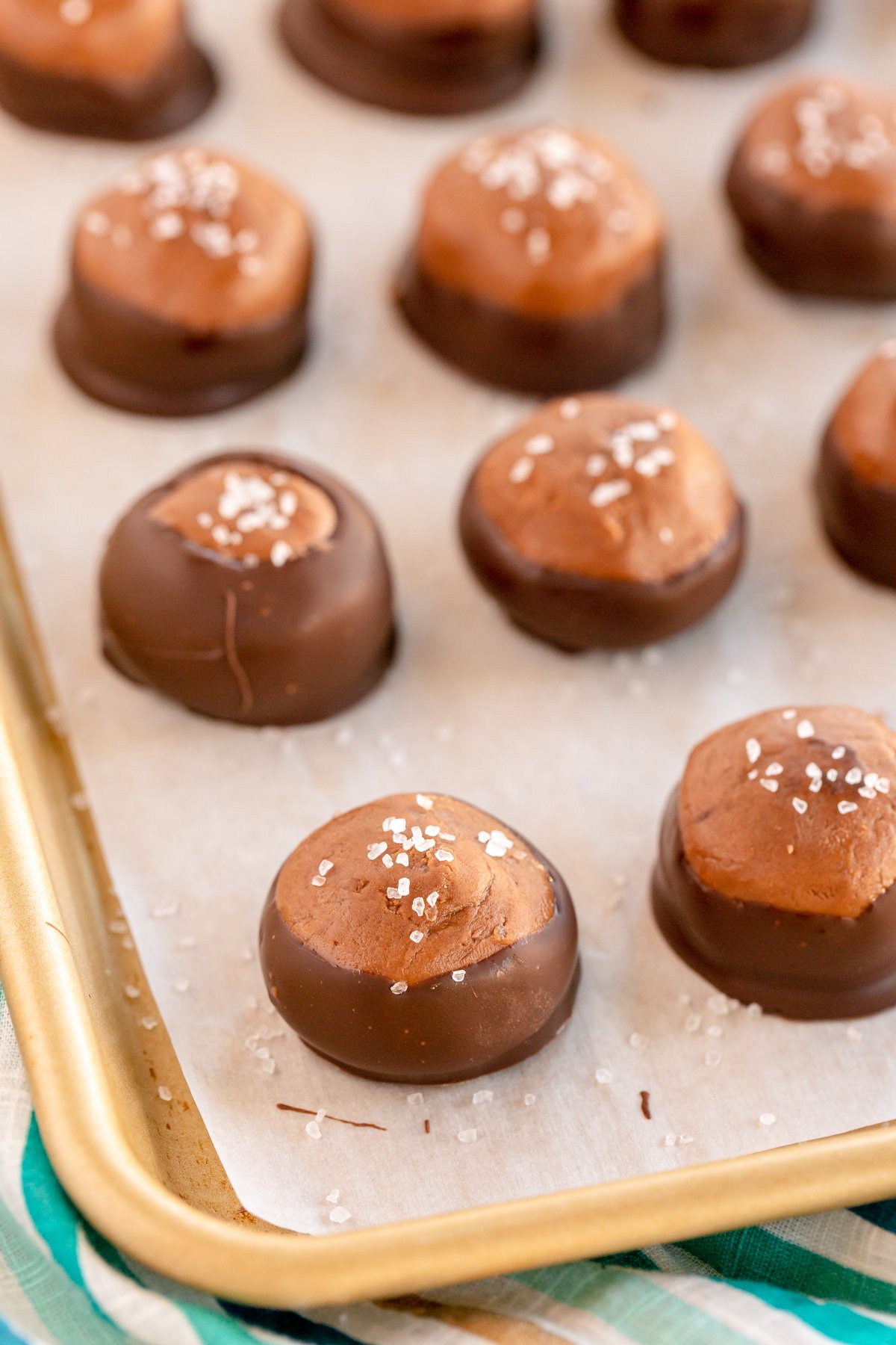 baking sheet with Nutella buckeyes