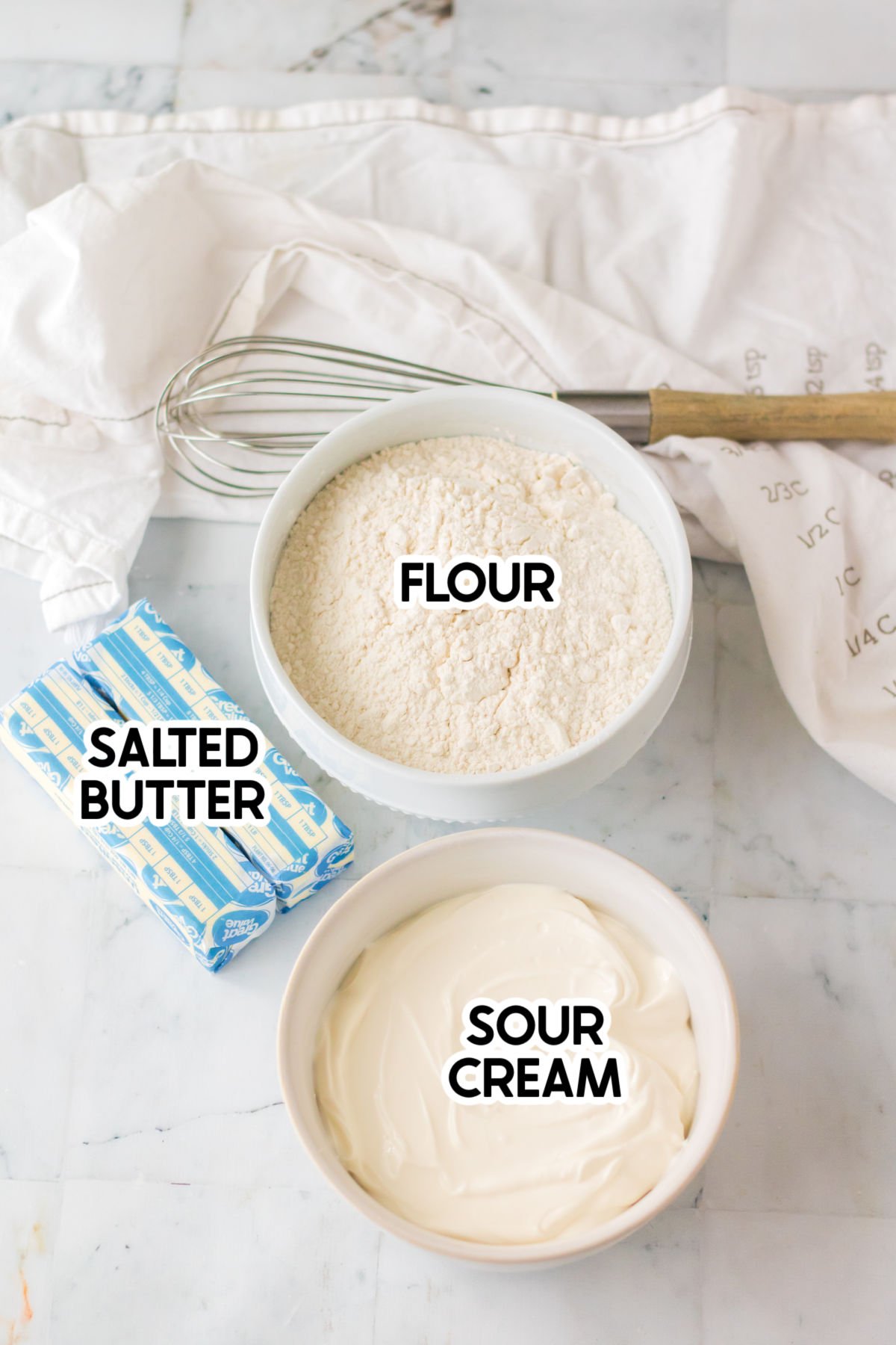 Ingredient image with butter, sour cream, and flour