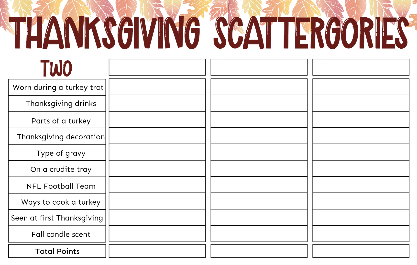 free printable thanksgiving scattergories game - play party plan