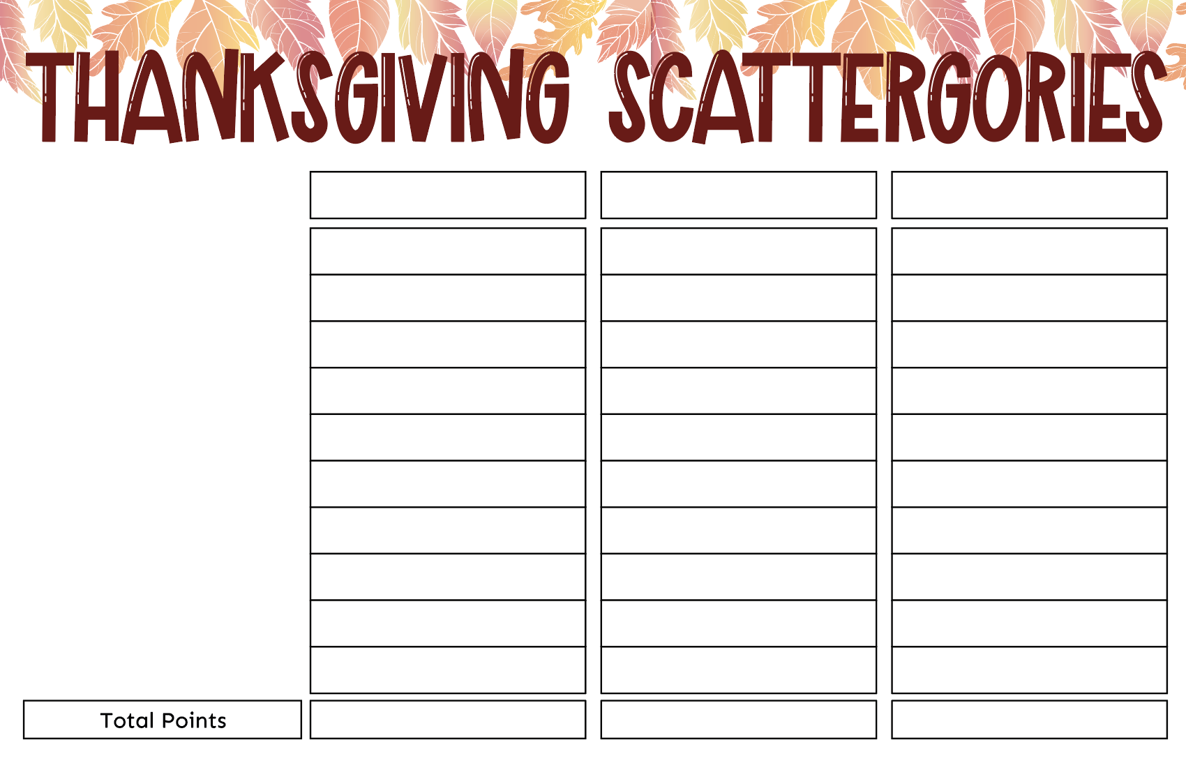 blank Thanksgiving scattergories card