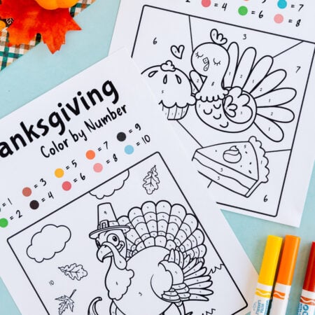 printed out Thanksgiving color by number pages