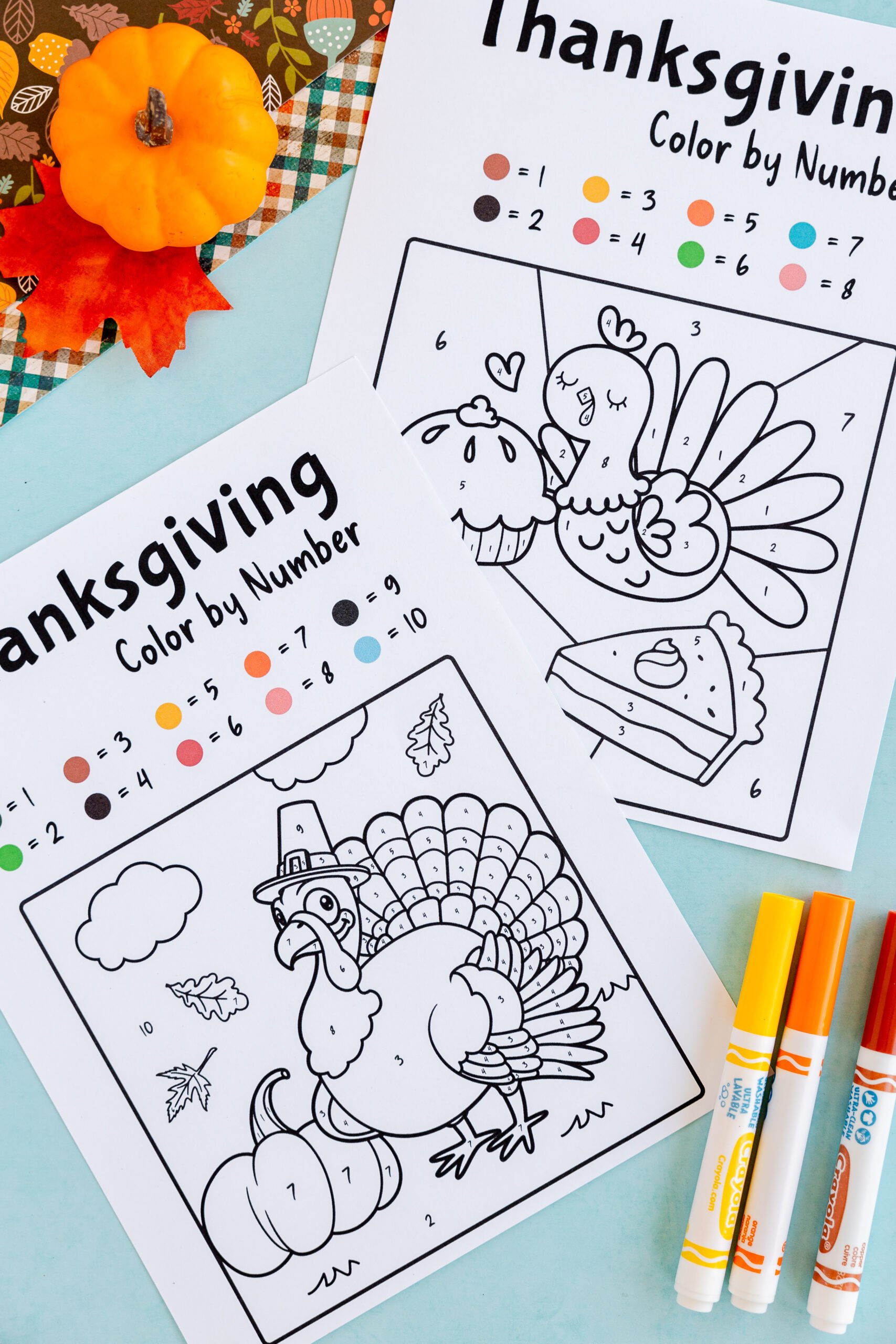 printed out Thanksgiving color by number pages