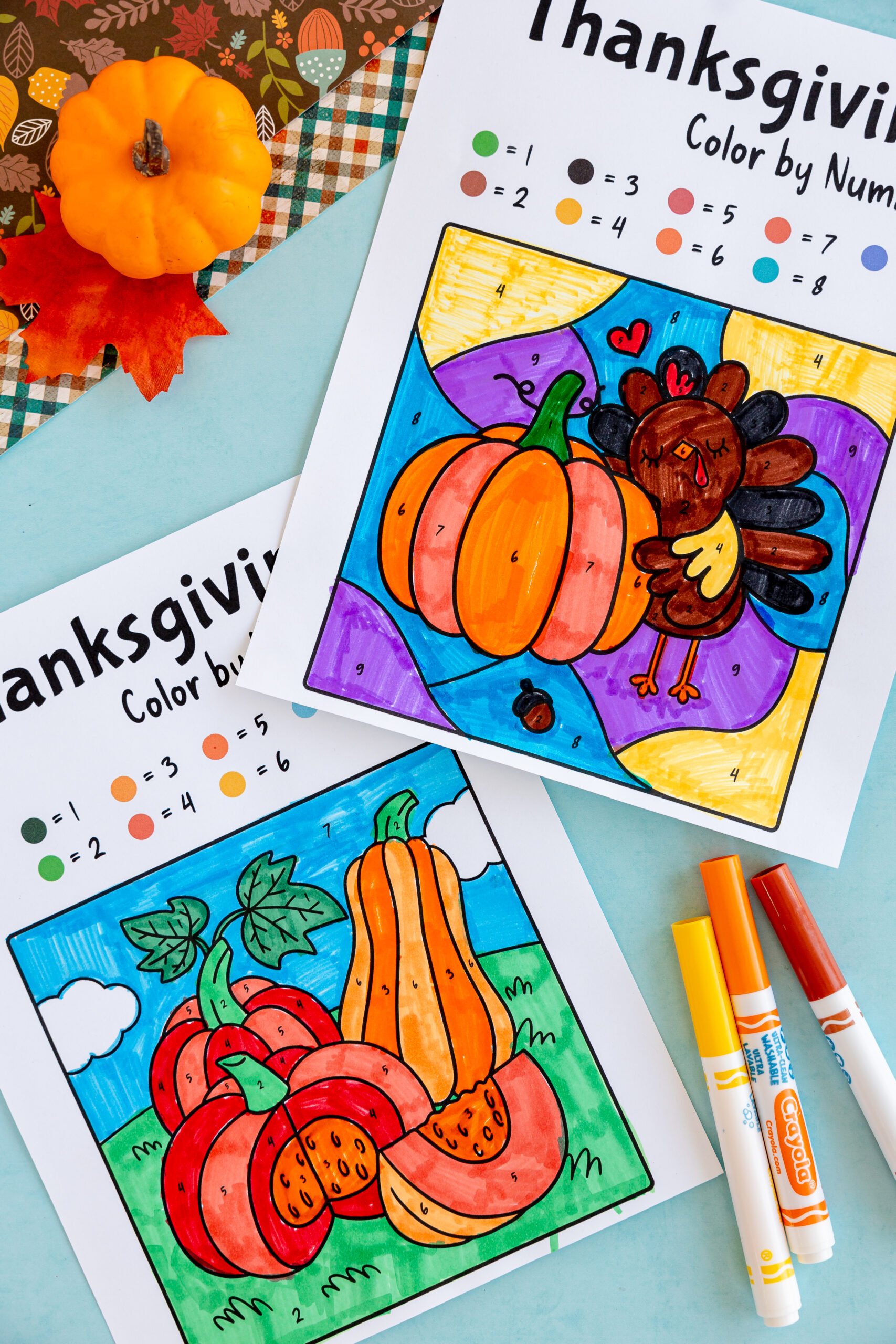 colored in Thanksgiving color by number pages