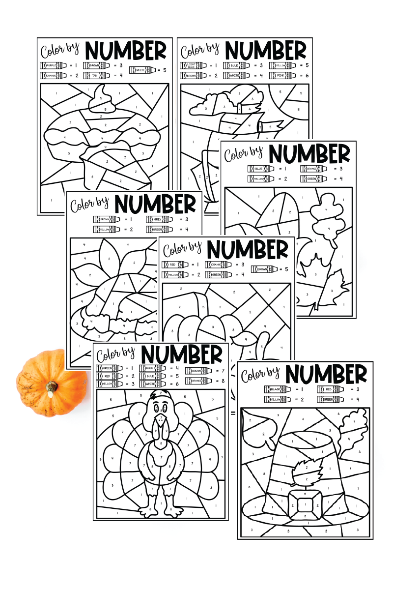 printed out Thanksgiving color by number pages