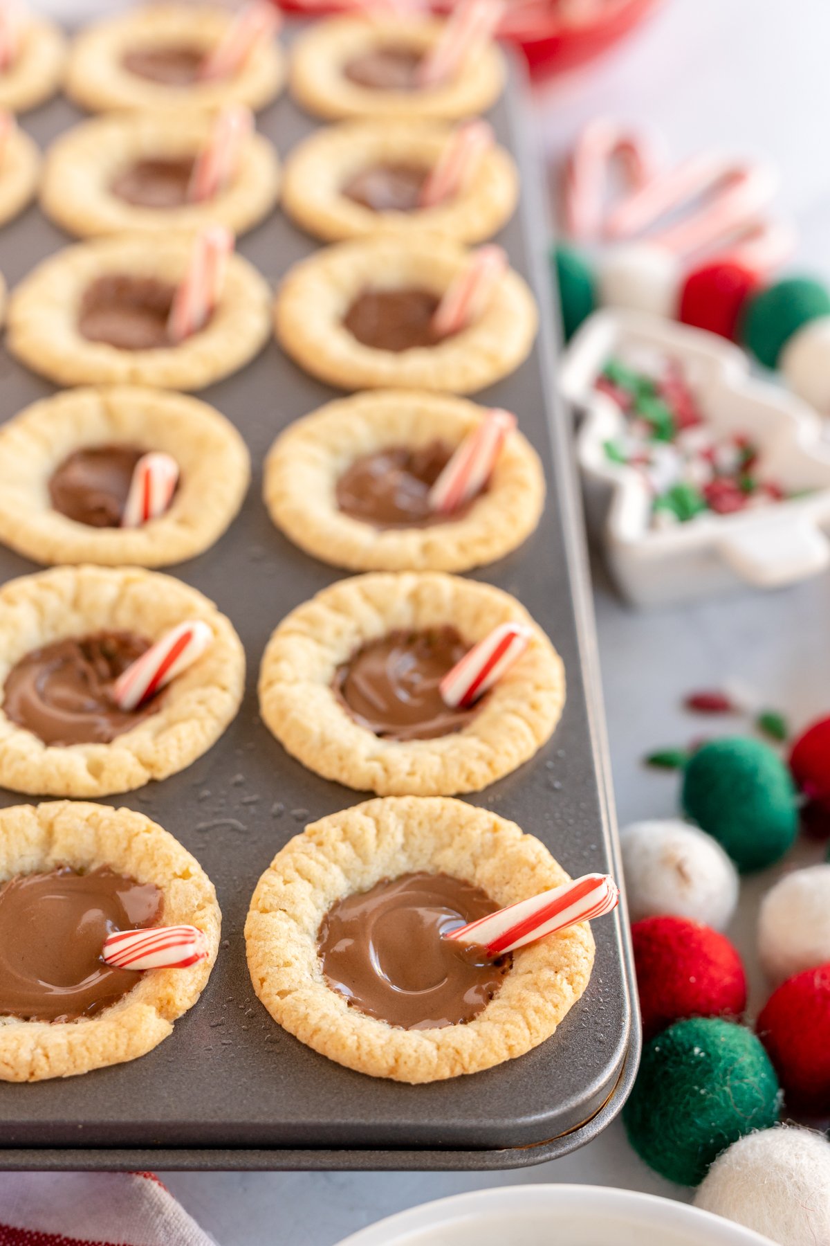 hot chocolate cookie cups in a pan