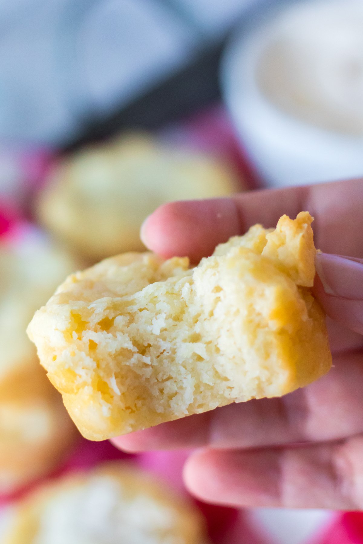 hand holding a sour cream biscuit