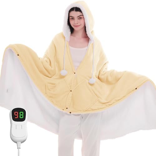 yellow furry heated poncho blanket
