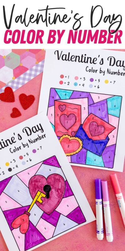 filled in color by number pages with valentine's designs