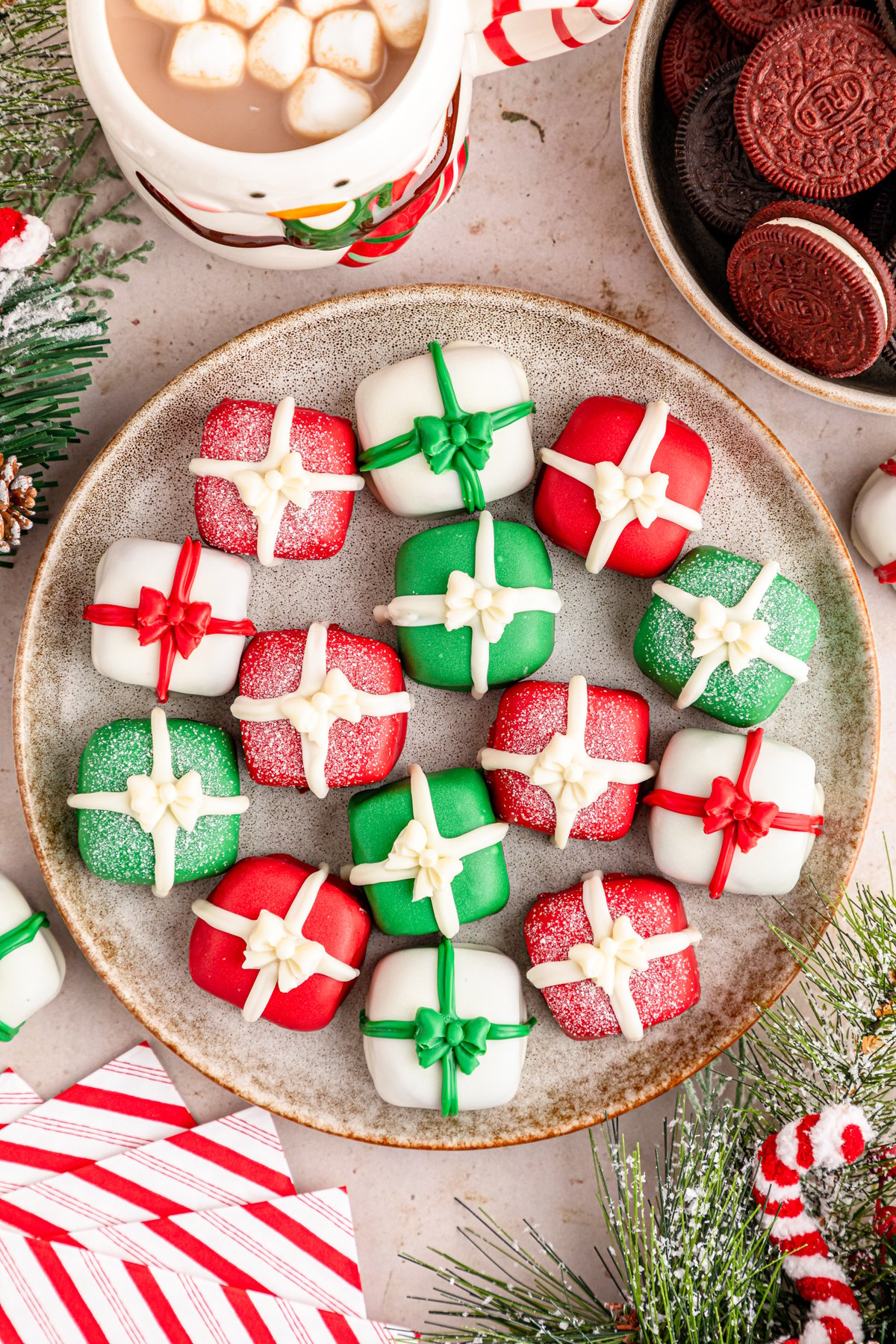 top down view of Christmas Oreo balls