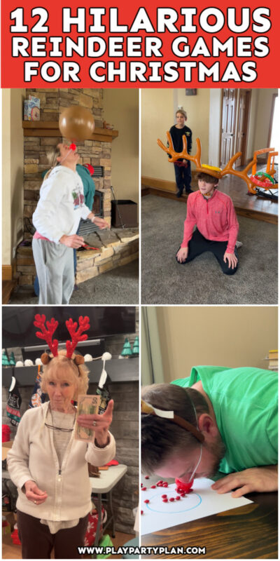 collage of images showing people playing reindeer games
