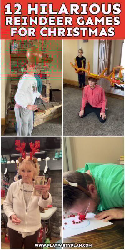 collage of images showing people playing reindeer games