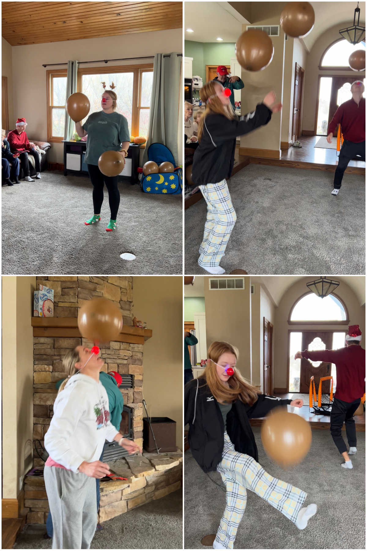 collage of images showing people trying to keep their balloons up