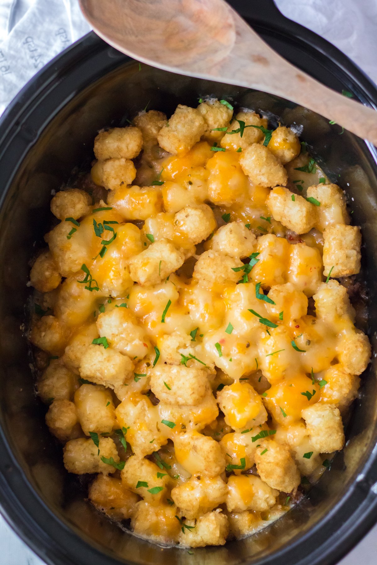 breakfast tater tot casserole in a slow cooker