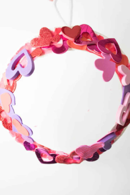 various heart stickers on round wreath