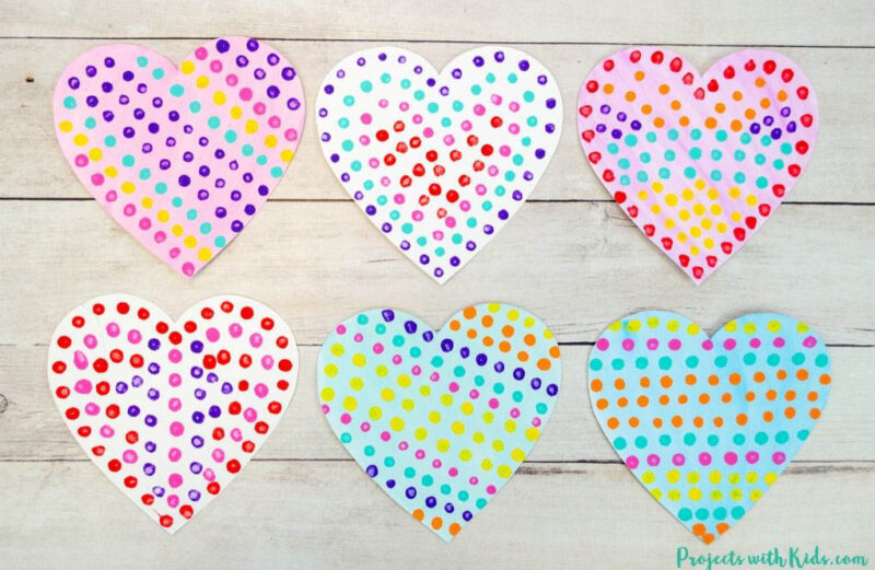 paper hearts with polka dots