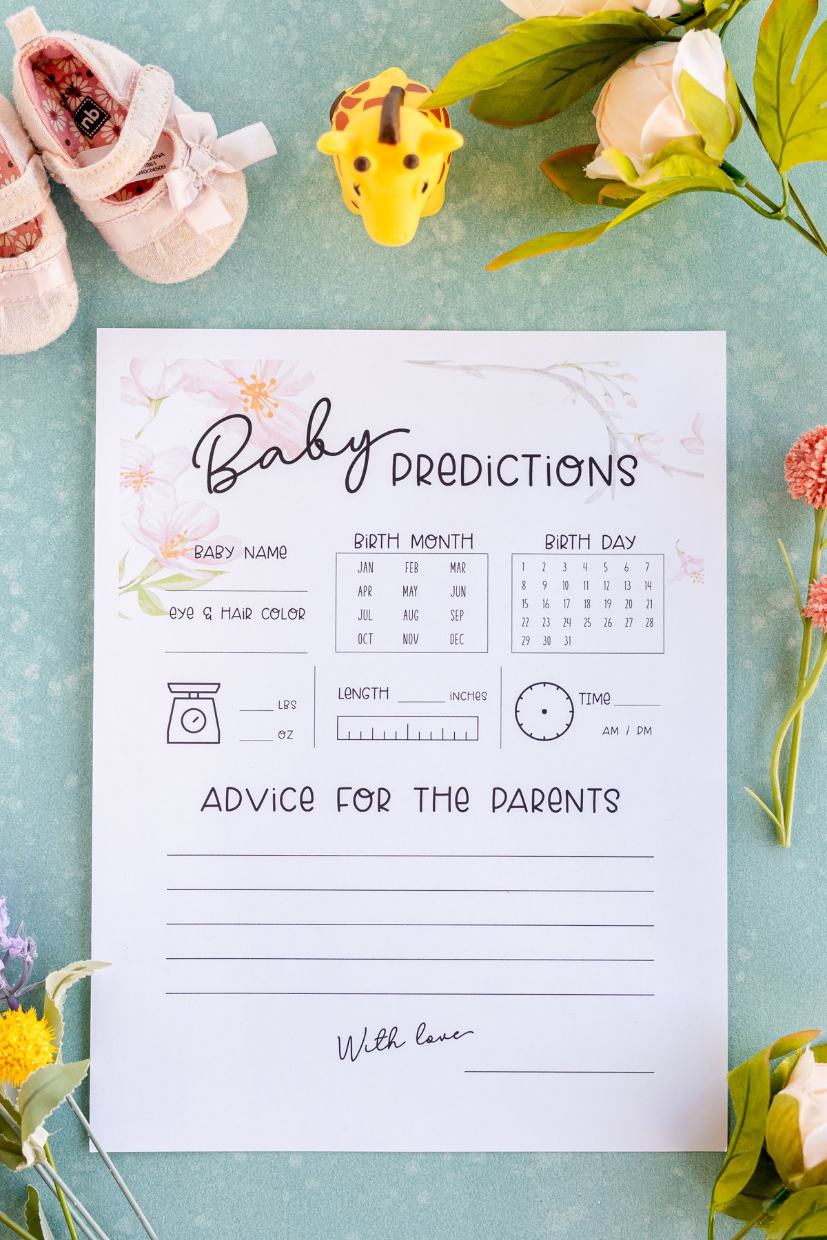 printed out blank baby predictions sheet