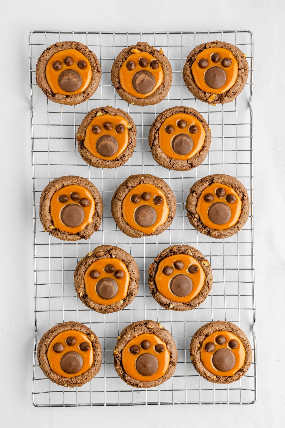 cooling rack topped with bear paw cookies