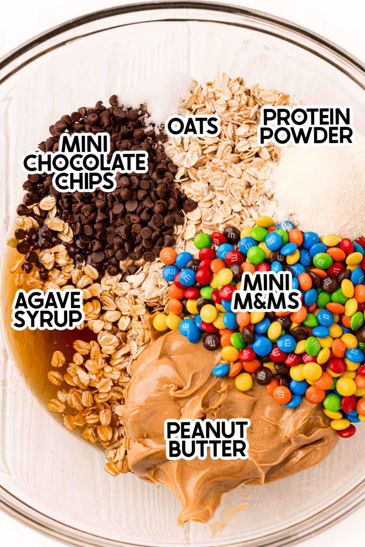 ingredients in monster proteins ball with labels