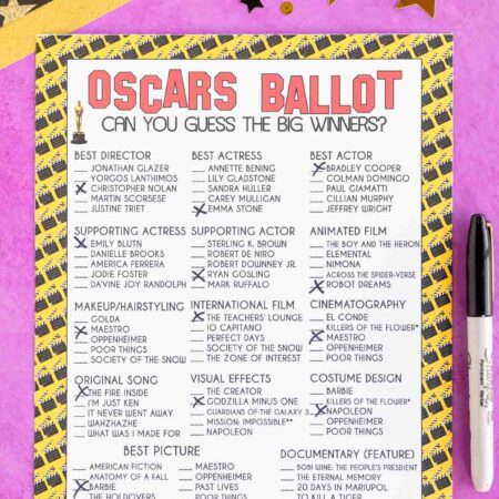 printed out 2024 Oscars ballot