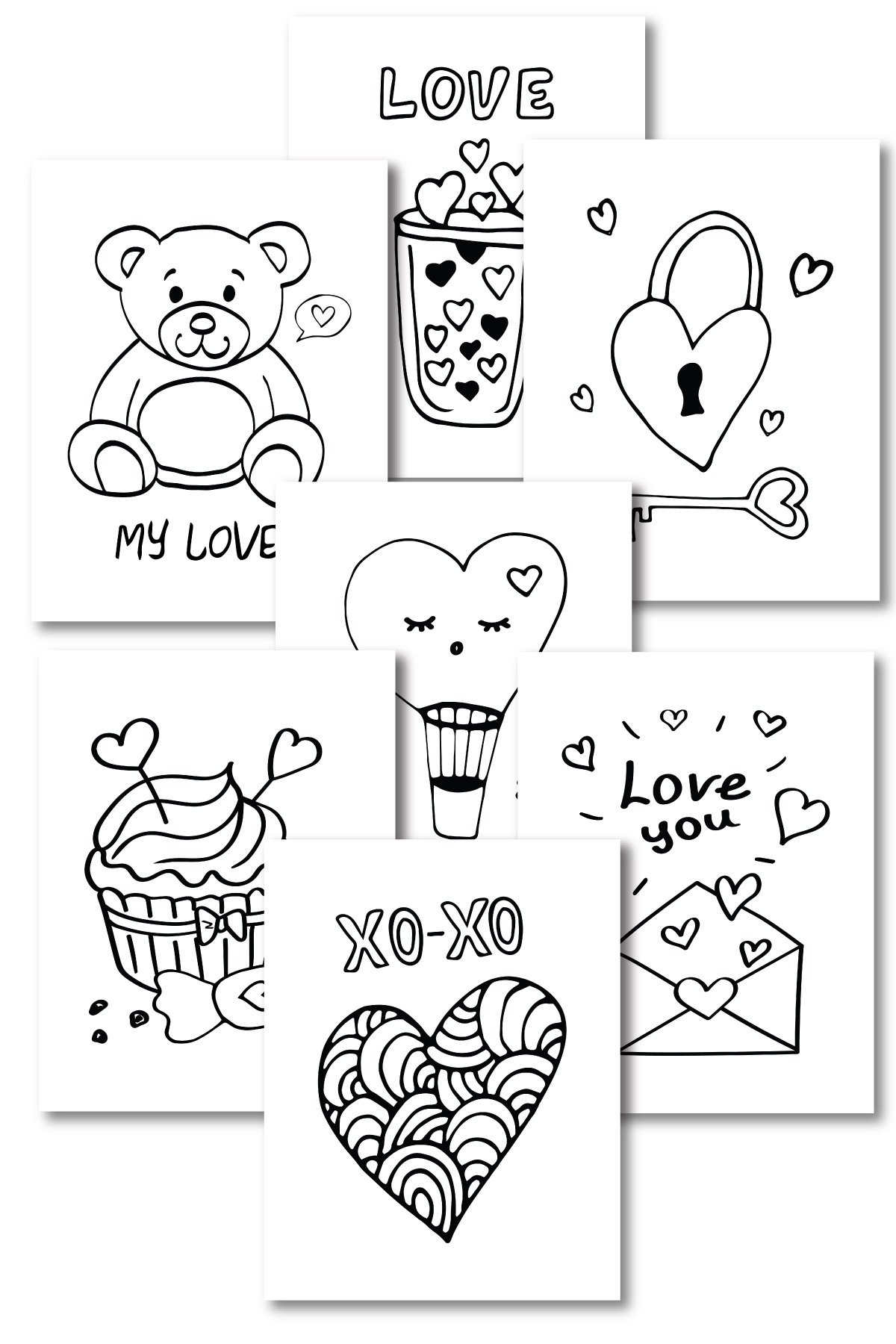 stacks of blank valentine's day coloring pages