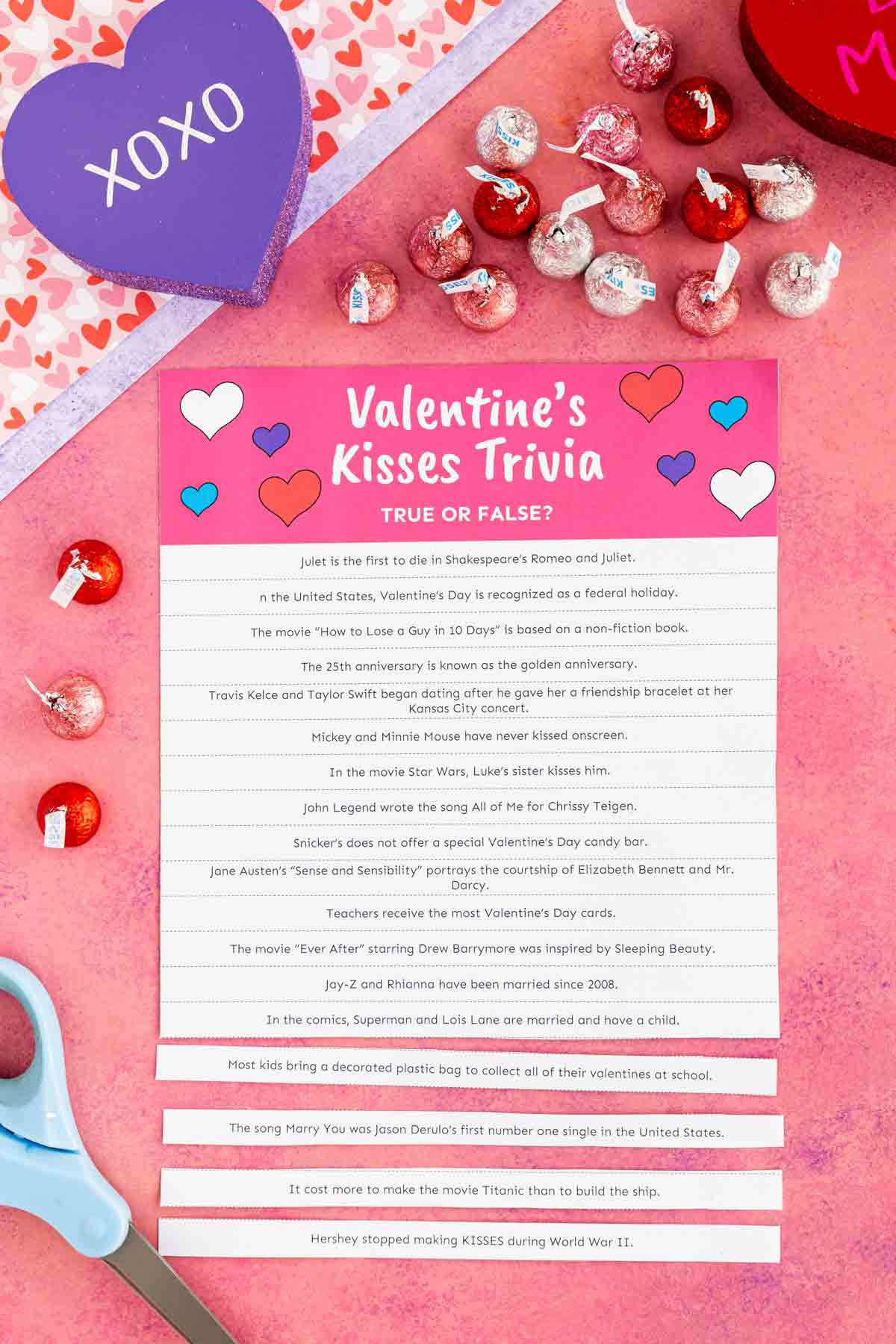 printed out Valentine's Day trivia questions