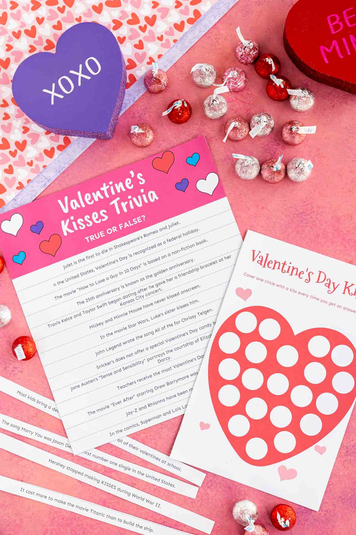 printed out Valentine's Day trivia questions